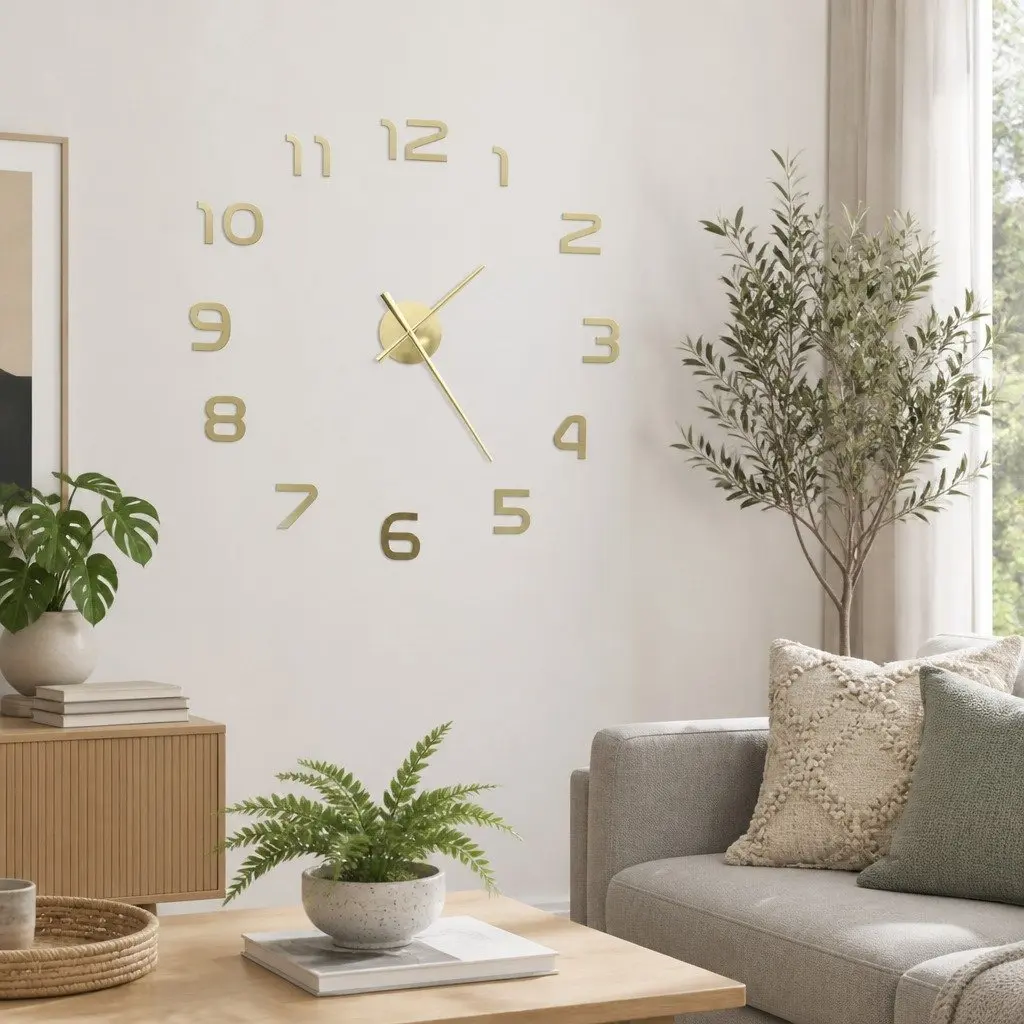3D Wall Clock Modern XXL 100cm Gold Decor