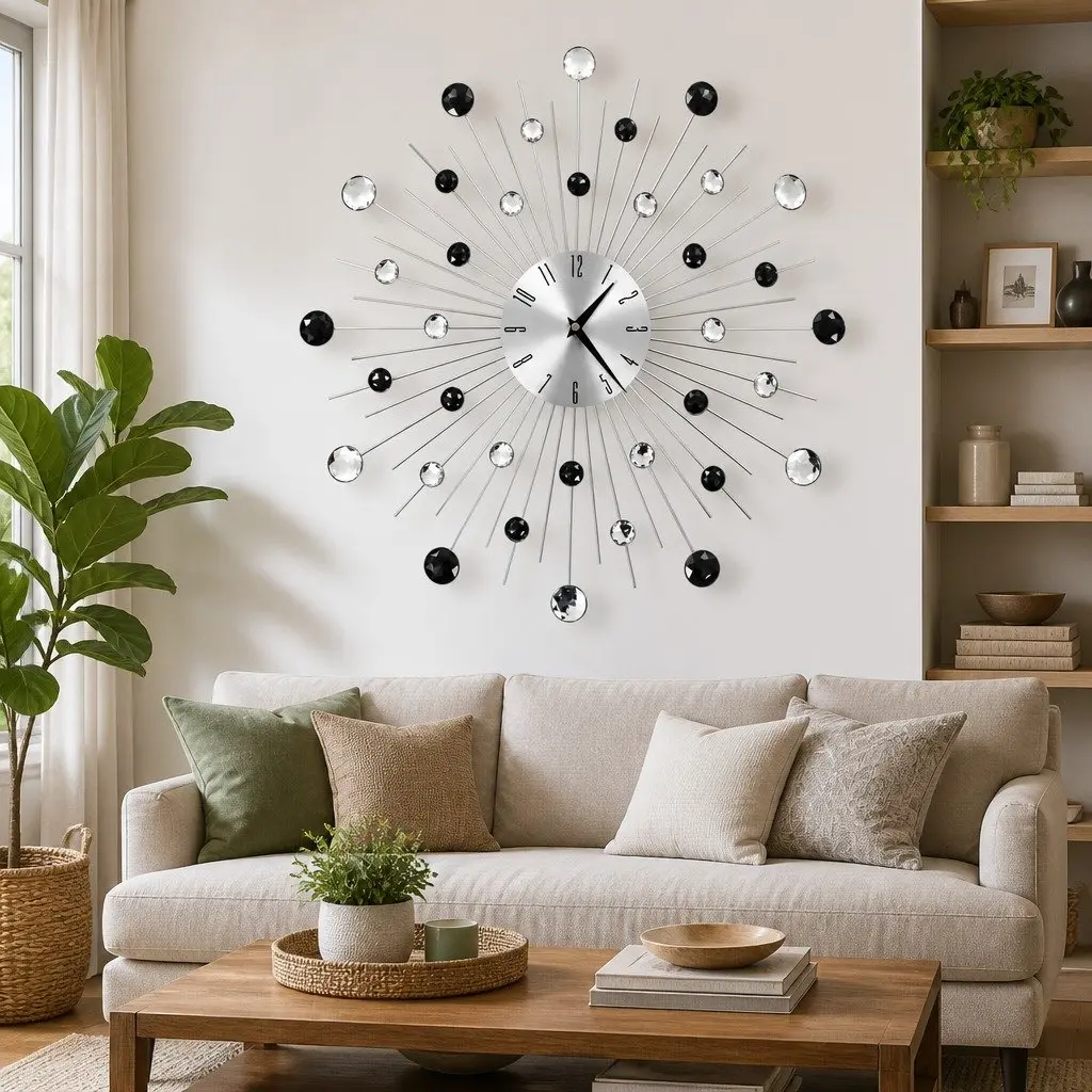 Wall Clock 50cm Silver Modern Design Quartz Movement Home Decor Hanging