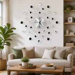 Wall Clock 50cm Silver Modern Design Quartz Movement Home Decor Hanging