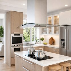 Island Range Hood 90cm Stainless Steel Curved Glass Canopy LED Lights 756 m³/h