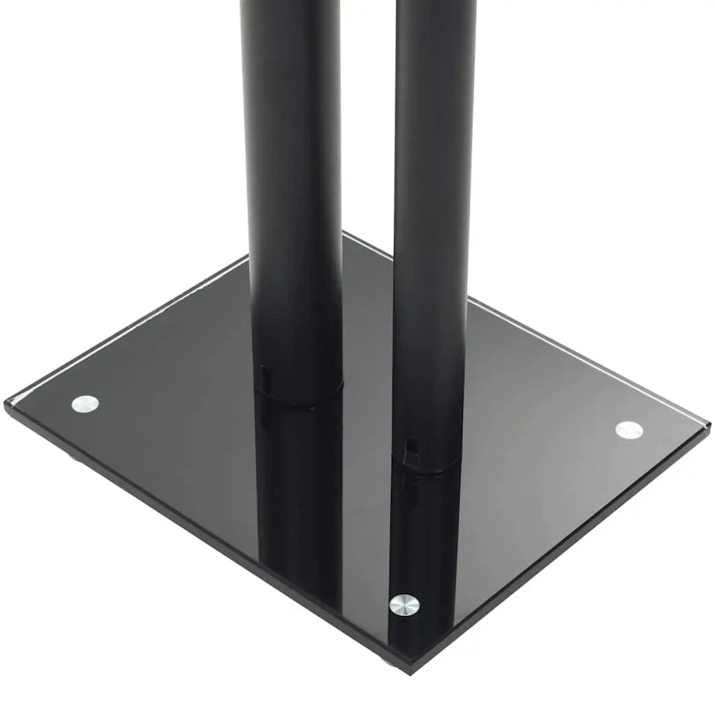 Speaker Stands Pair Tempered Glass Pillars Modern Audio Support Black 2pcs