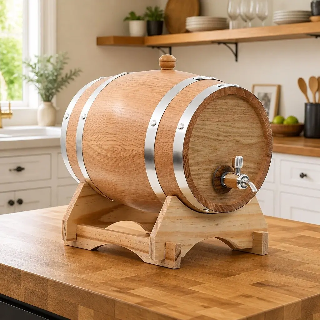Wine Barrel Dispenser Solid Oak Wood 6L Antique Style Rustic Decor