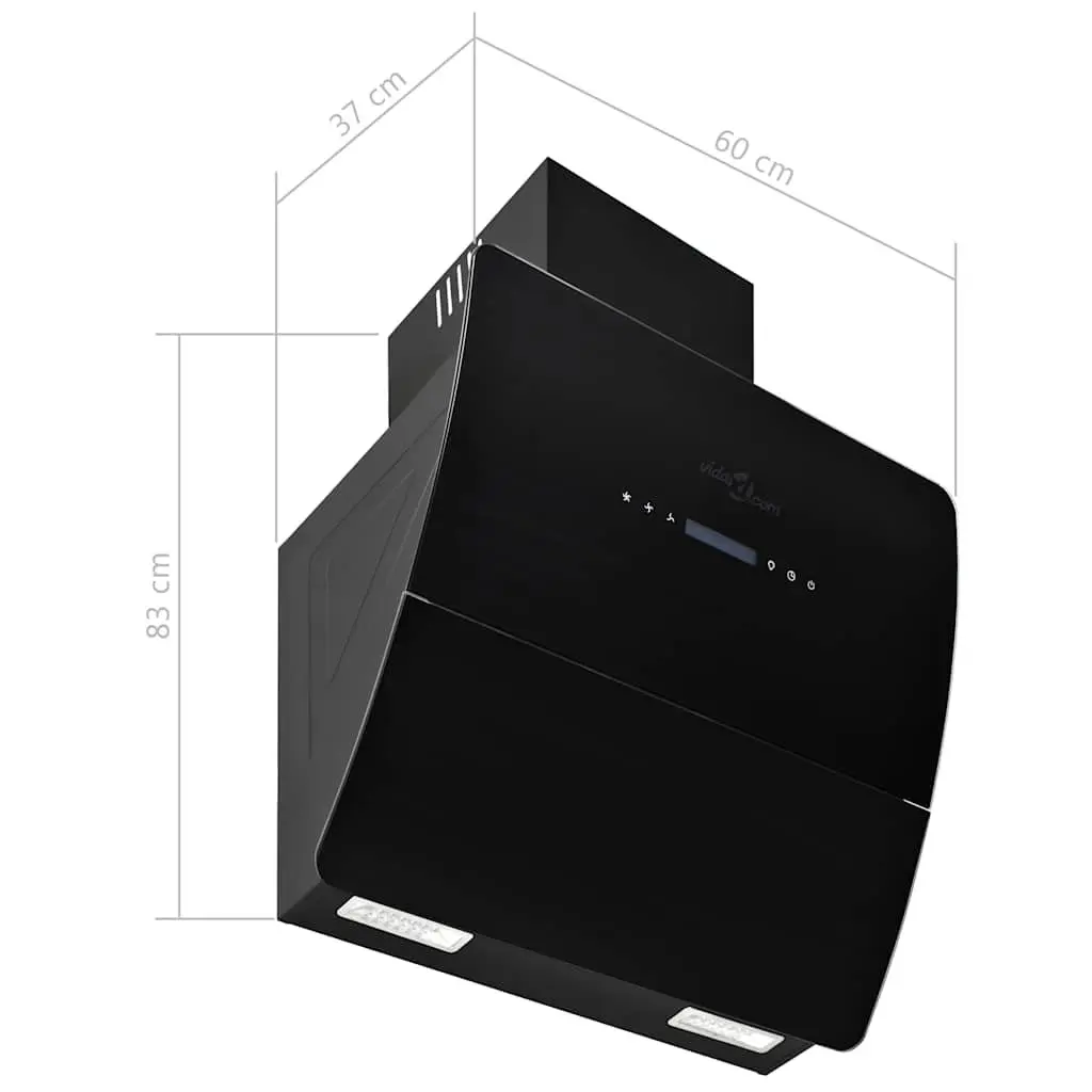 Wall Mounted Range Hood Kitchen Extractor Fan 60cm Black Stainless Steel 756m³/h