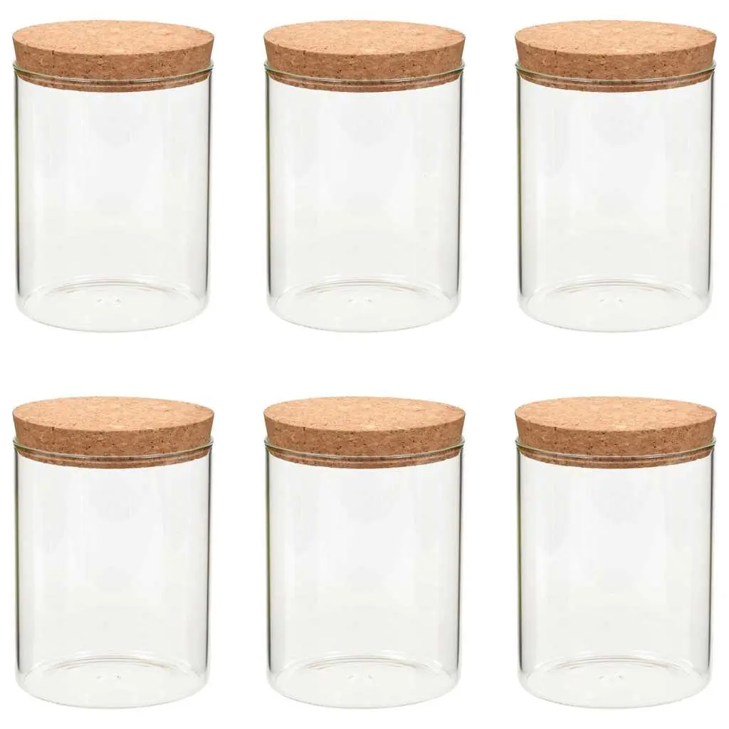 Glass Storage Jars Food Container 650ml Transparent Set of 6 with Cork Lids Kitchen Pantry