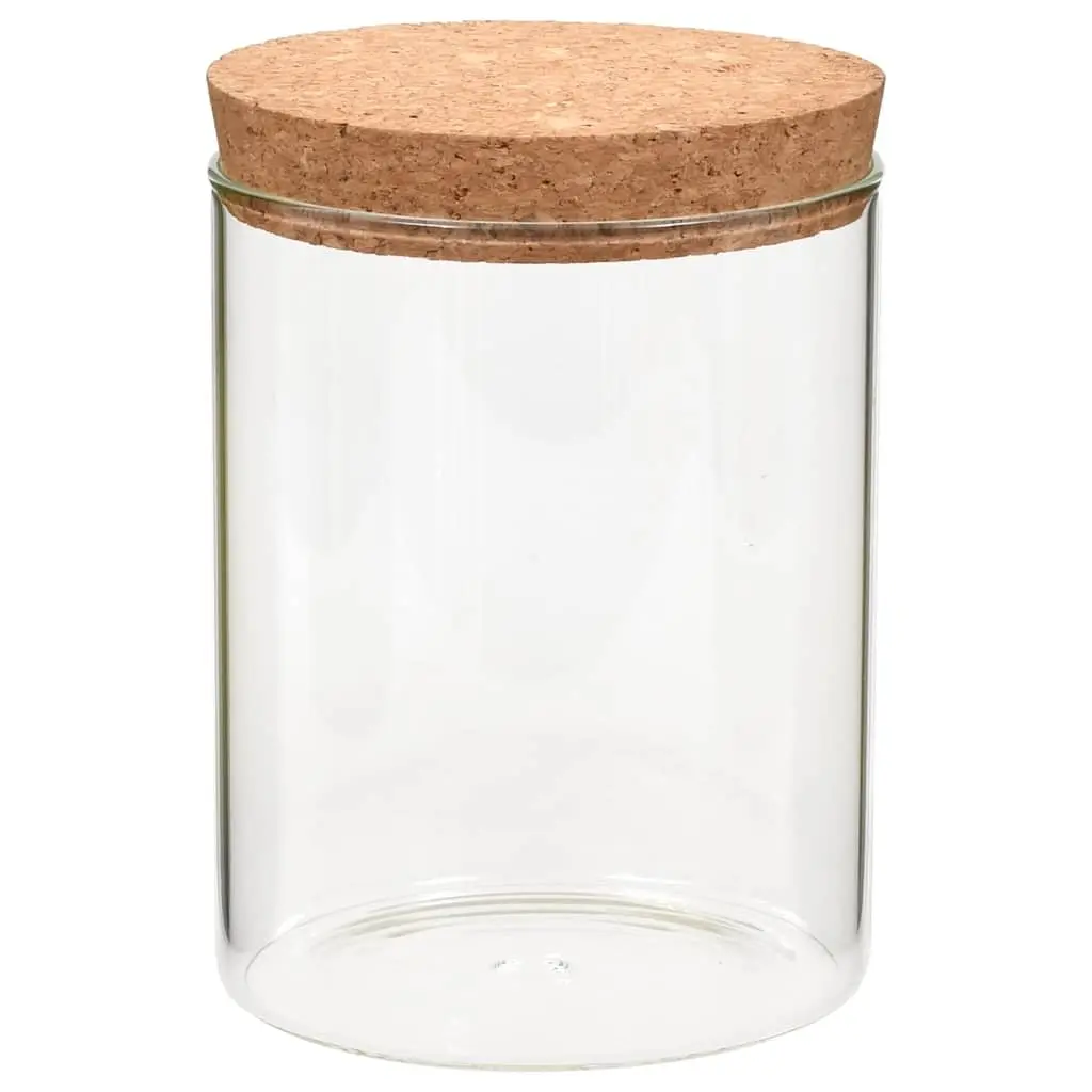 Glass Storage Jars Food Container 650ml Transparent Set of 6 with Cork Lids Kitchen Pantry