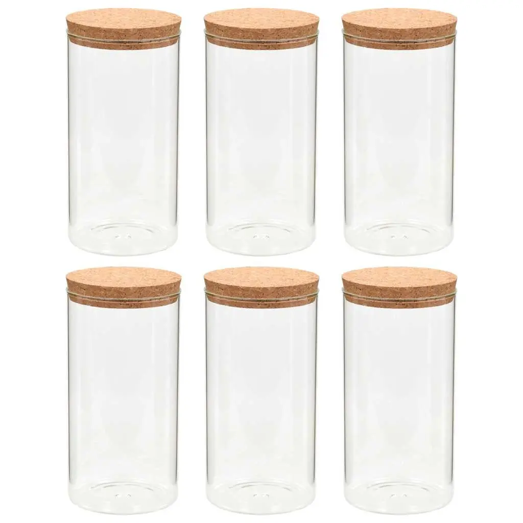 Glass Storage Jars 1100ml Food Containers with Cork Lids Set of 6 Transparent