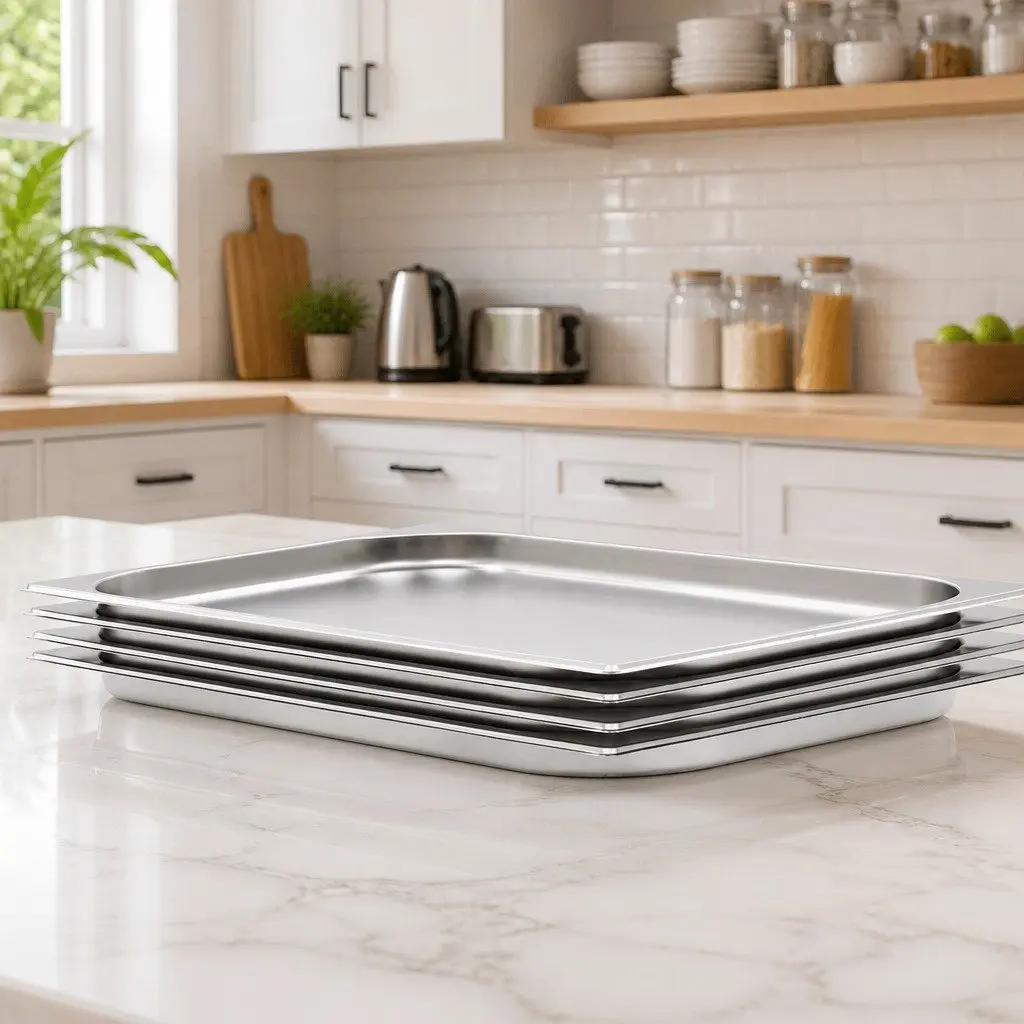 Gastronorm Containers Steam Table Pans GN 1/1 20 mm Silver 4 Piece