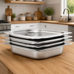 Gastronorm Containers 4 pcs GN 1/2 65 mm Stackable Steam Table Pans Silver
