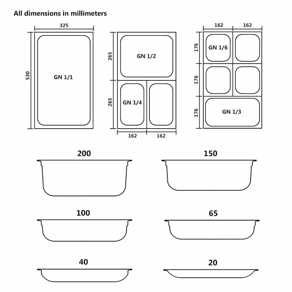 Gastronorm Containers Stackable Steam Table Pans GN 1/2 65 mm Silver