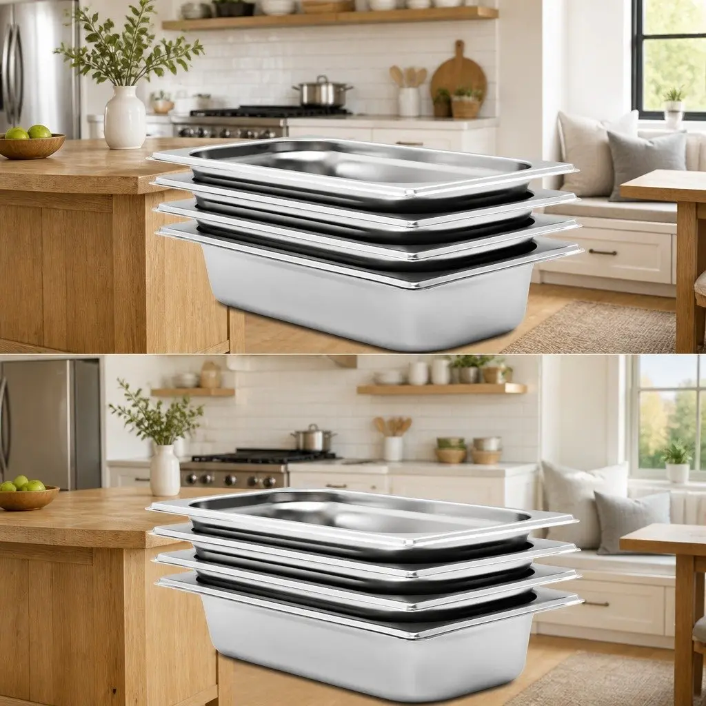 Stackable Gastronorm Containers 8 Piece GN 1/3 65 mm Silver Steam Table Pans