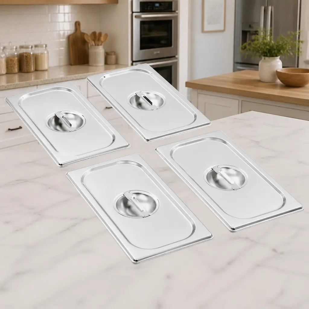 Stainless Steel Pan Lids GN 1/3 Steam Table Cover Silver 4 Piece