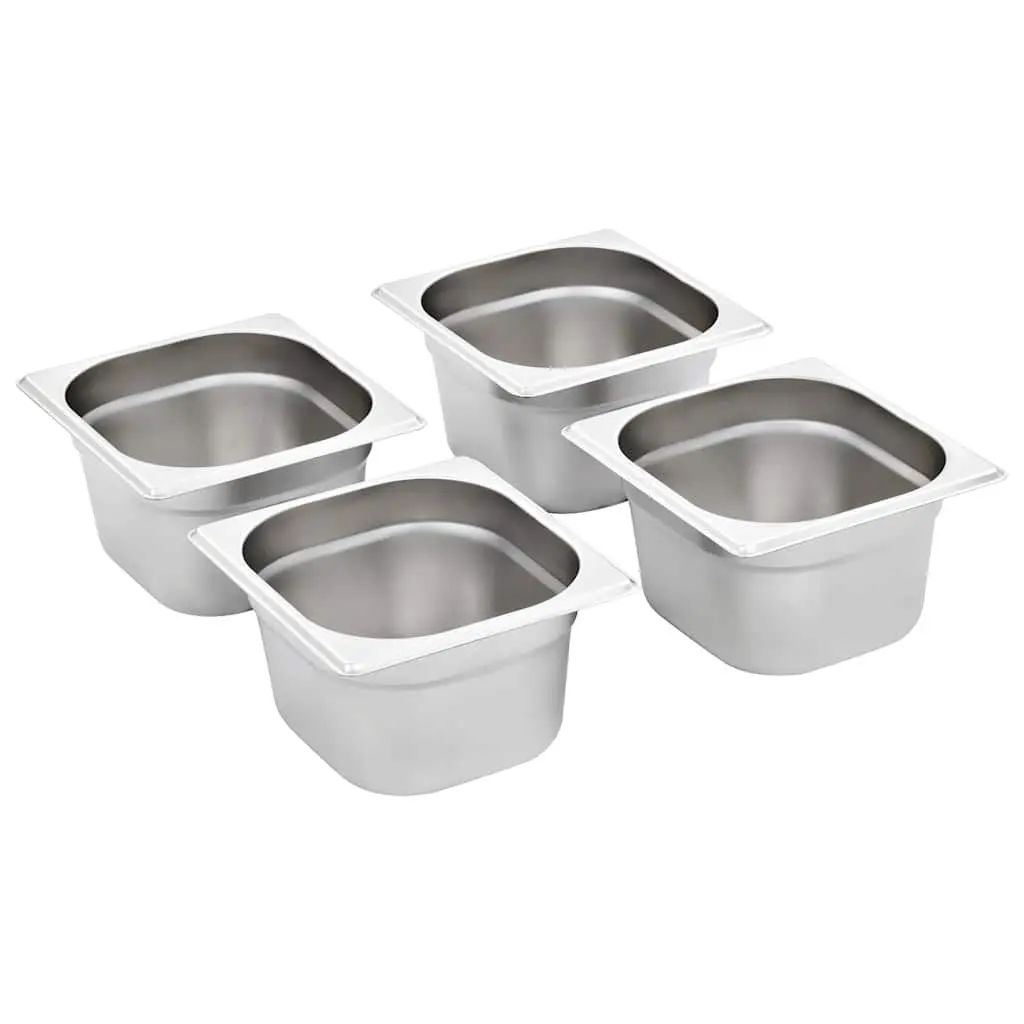 Gastronorm Containers Stackable Silver 100 mm GN 1/6 for Steam Table Professional and Home Kitchen Use Set of 12