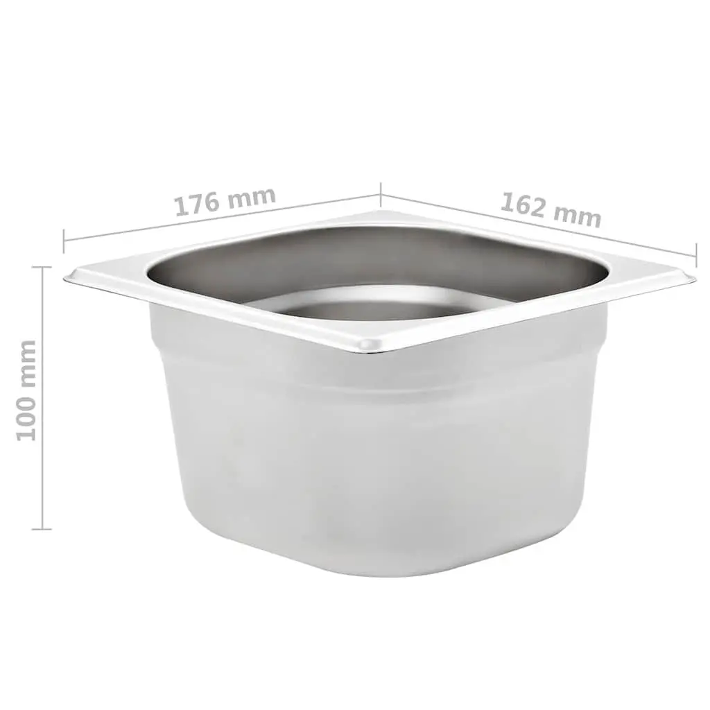 Gastronorm Containers Stackable Silver 100 mm GN 1/6 for Steam Table Professional and Home Kitchen Use Set of 12