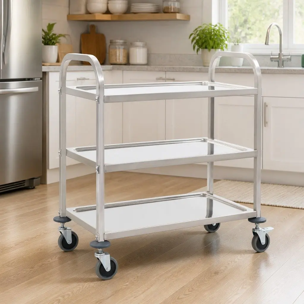 3-Tier Kitchen Trolley Stainless Steel Serving Cart Silver 96.5 x 55 x 90 cm
