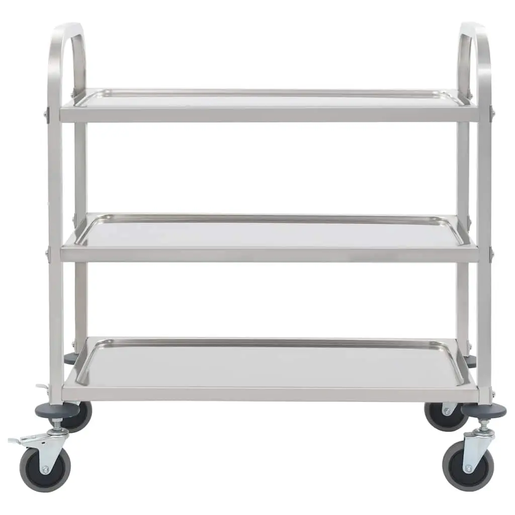 3-Tier Kitchen Trolley Stainless Steel Serving Cart Silver 96.5 x 55 x 90 cm