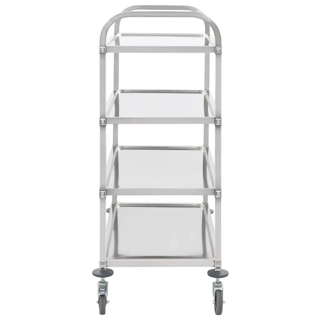 4-Tier Kitchen Trolley Serving Cart Stainless Steel Rolling Storage Shelves Silver