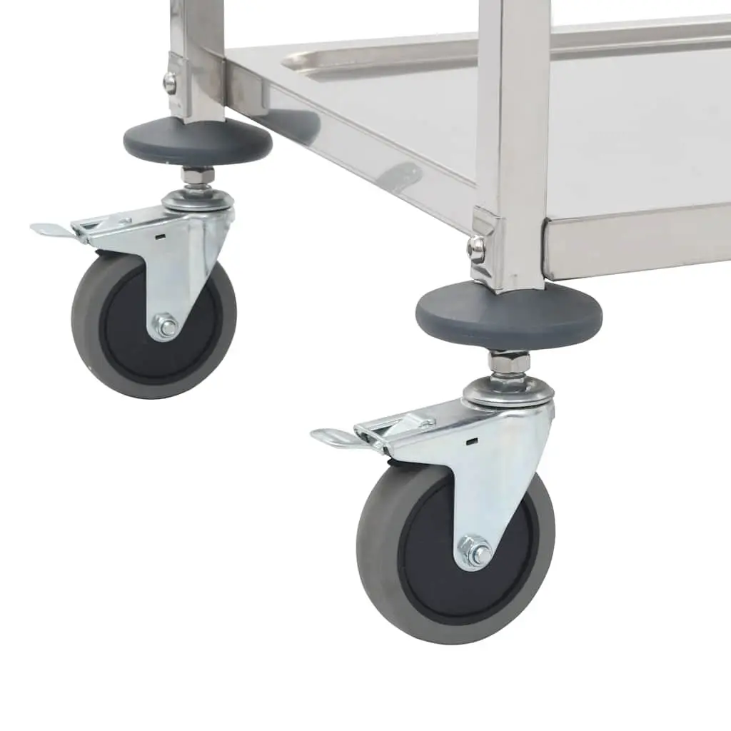 4-Tier Kitchen Trolley Serving Cart Stainless Steel Rolling Storage Shelves Silver