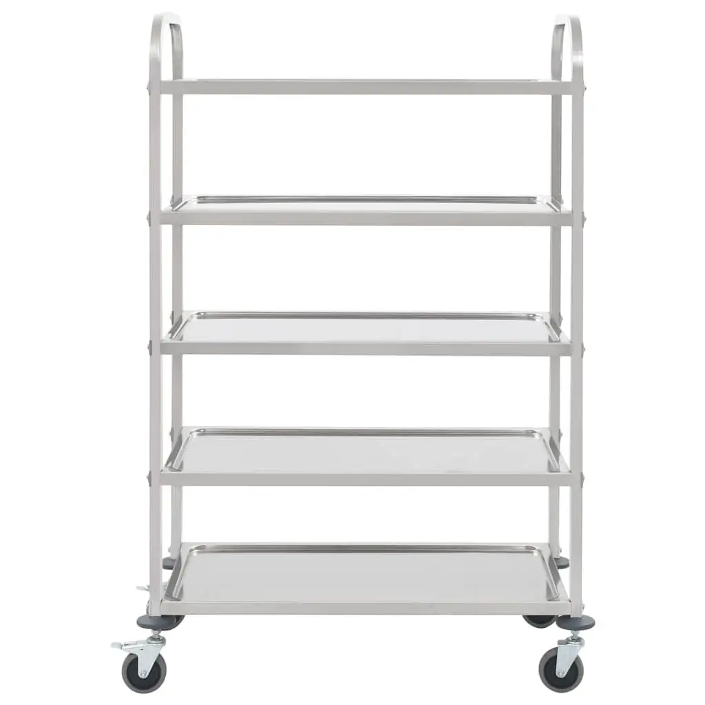 5-Tier Kitchen Trolley Stainless Steel Frame Rolling Serving Cart Storage