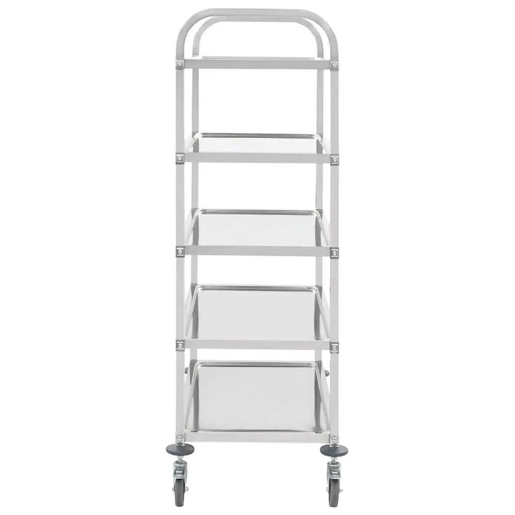 5-Tier Kitchen Trolley Stainless Steel Frame Rolling Serving Cart Storage