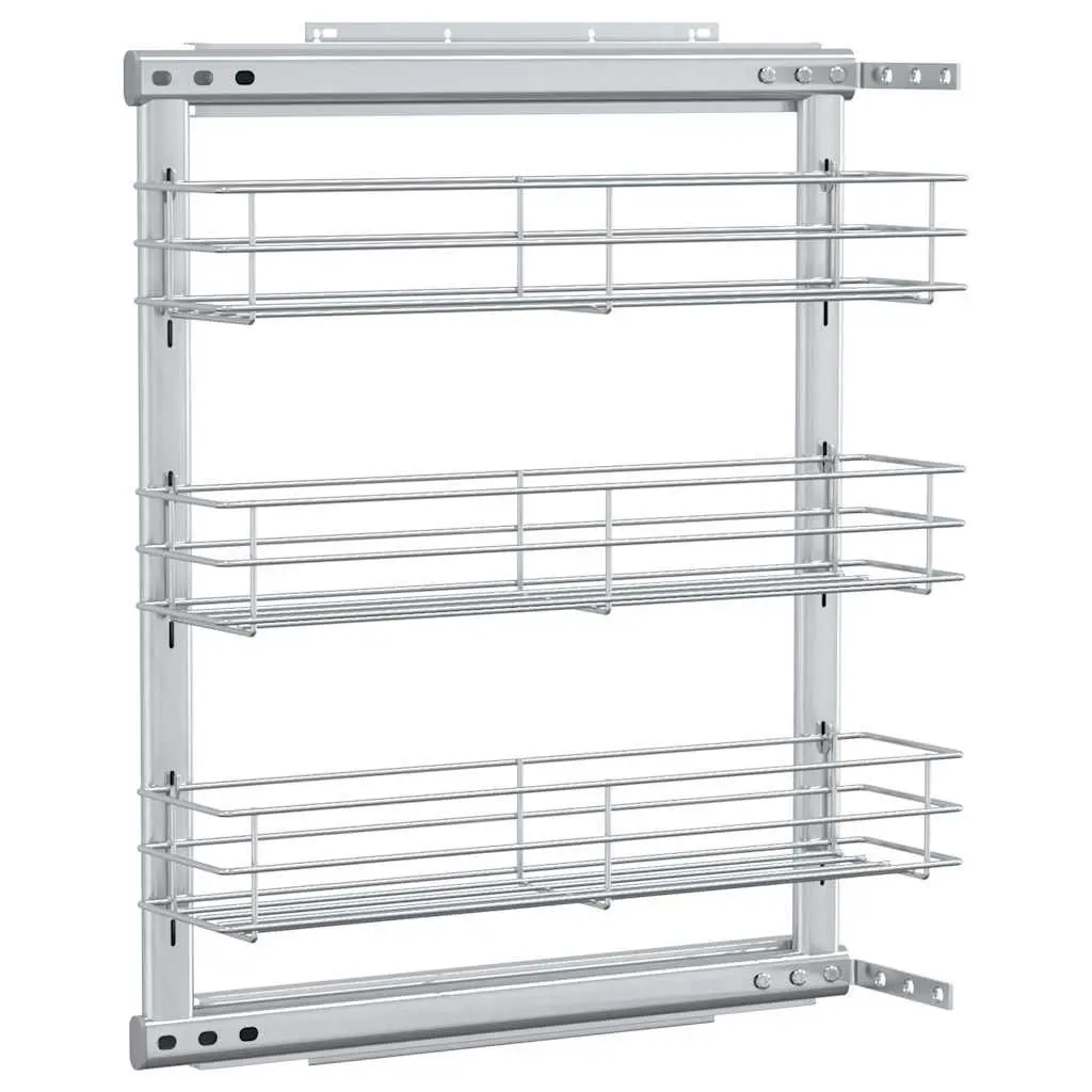 3-Tier Pull-Out Kitchen Wire Basket Storage Organiser Cupboard Rack Silver 47 x 15.5 x 55.5 cm