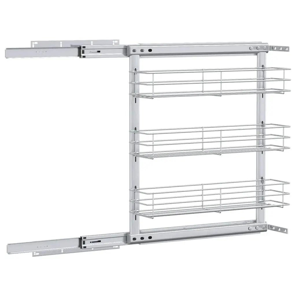 3-Tier Pull-Out Kitchen Wire Basket Storage Organiser Cupboard Rack Silver 47 x 15.5 x 55.5 cm