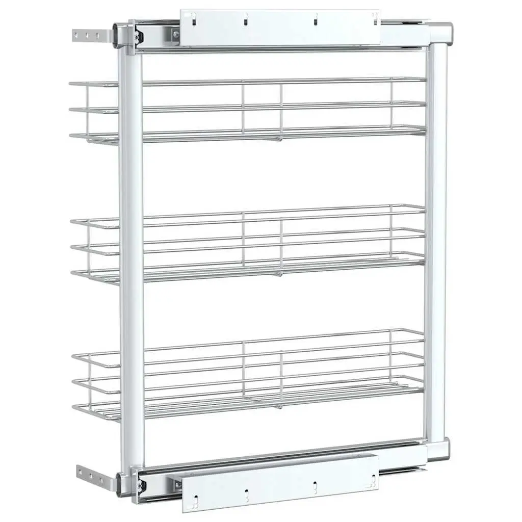 3-Tier Pull-Out Kitchen Wire Basket Storage Organiser Cupboard Rack Silver 47 x 15.5 x 55.5 cm