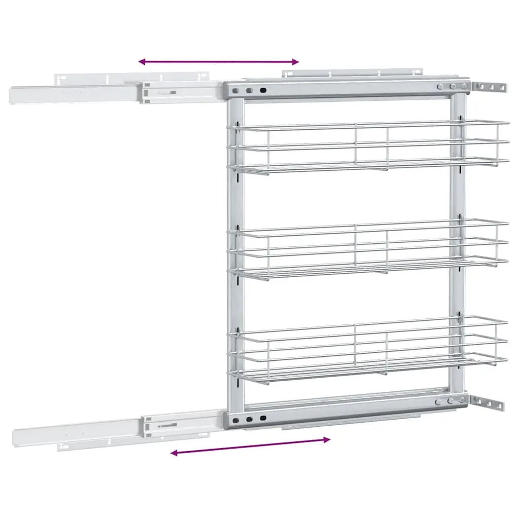 3-Tier Pull-Out Kitchen Wire Basket Storage Organiser Cupboard Rack Silver 47 x 15.5 x 55.5 cm
