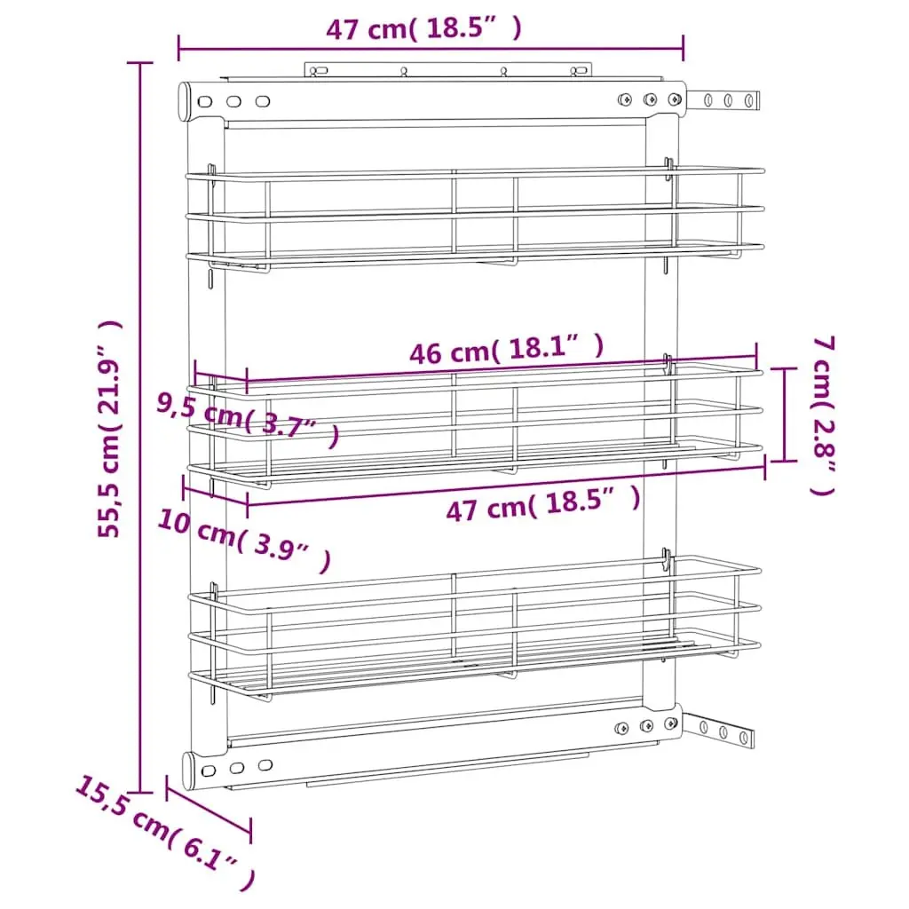 3-Tier Pull-Out Kitchen Wire Basket Storage Organiser Cupboard Rack Silver 47 x 15.5 x 55.5 cm