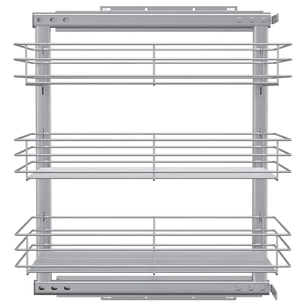 3-Tier Pull-out Kitchen Wire Basket Storage Organiser Silver 47 x 35 x 56 cm
