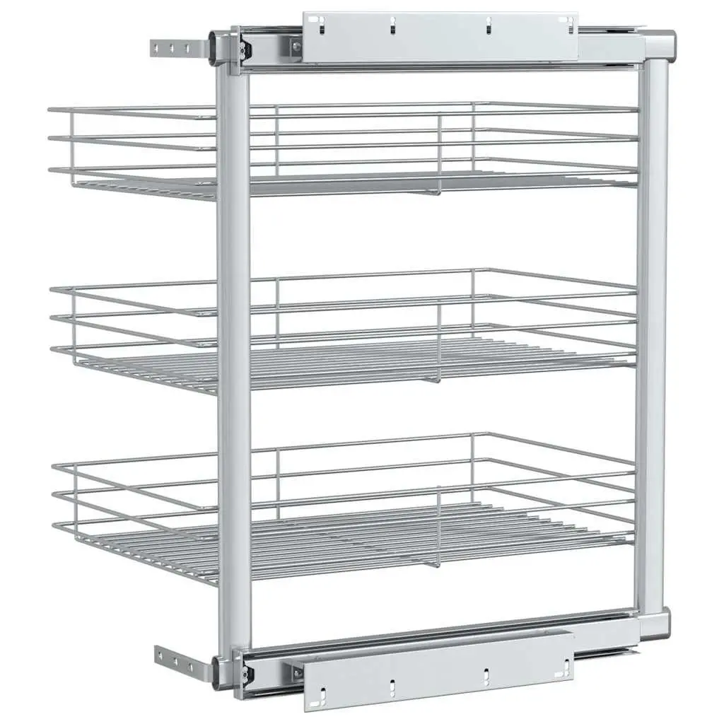 3-Tier Pull-out Kitchen Wire Basket Storage Organiser Silver 47 x 35 x 56 cm