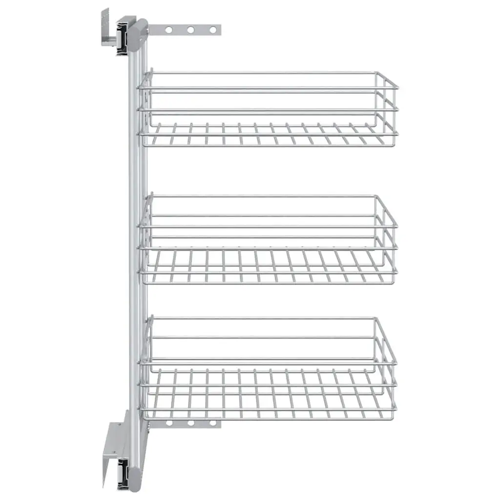 3-Tier Pull-out Kitchen Wire Basket Storage Organiser Silver 47 x 35 x 56 cm