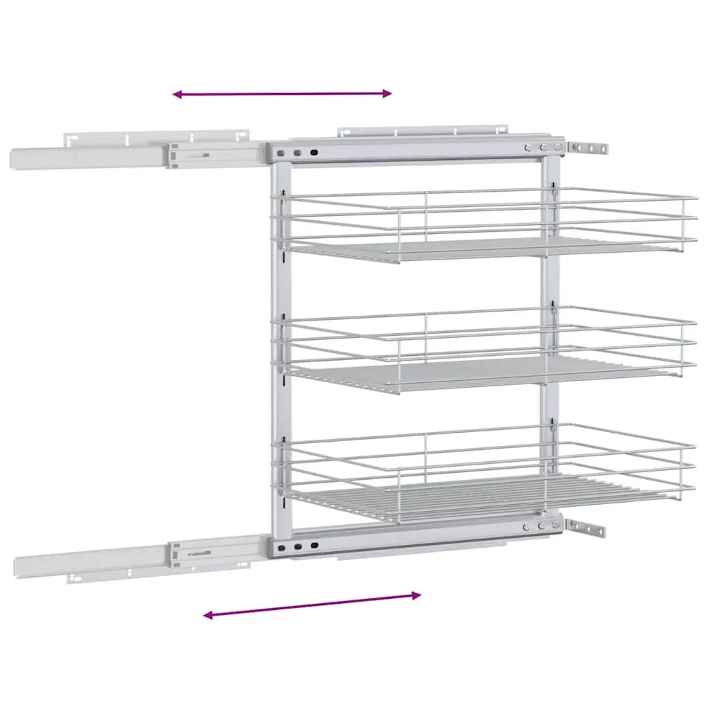 3-Tier Pull-out Kitchen Wire Basket Storage Organiser Silver 47 x 35 x 56 cm