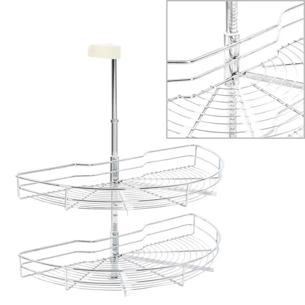 2-Tier Wire Basket Kitchen Organiser 180 Degree Rotating Storage Rack Silver