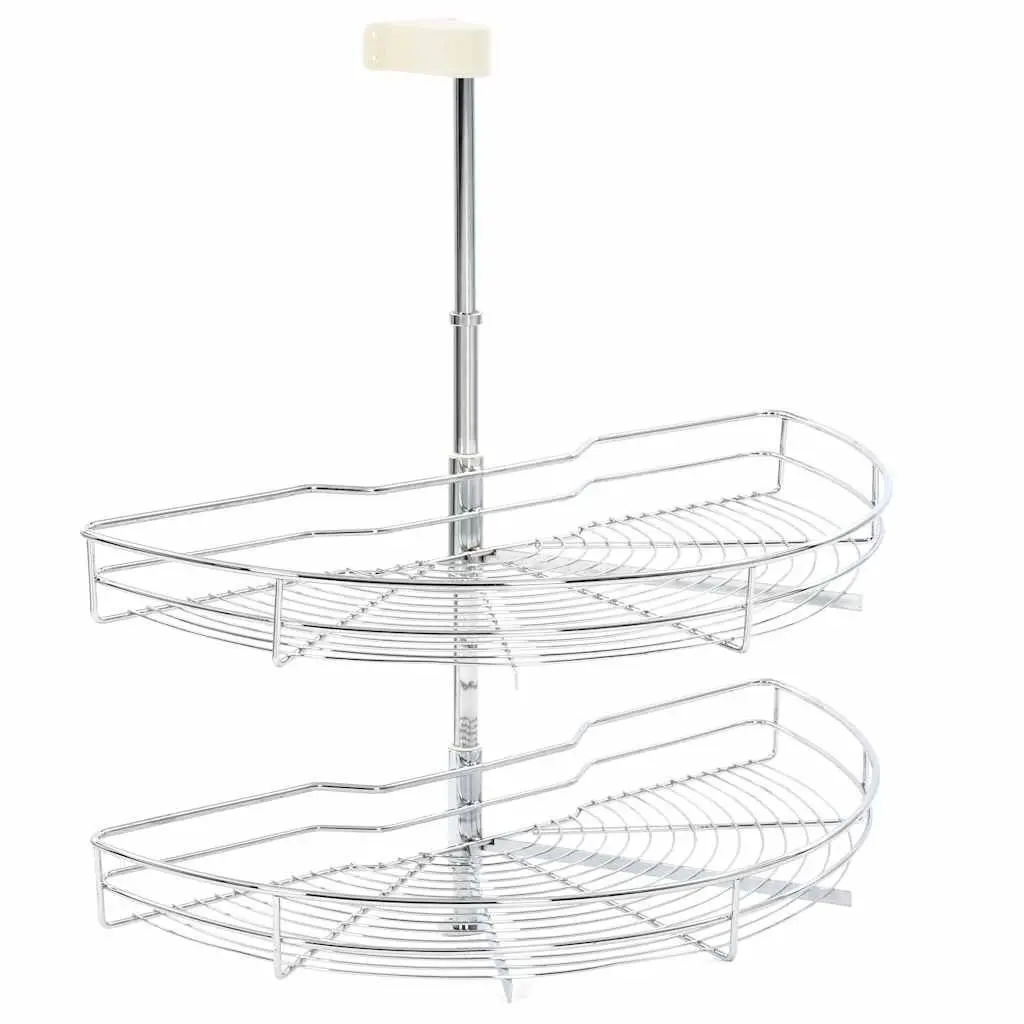 2-Tier Wire Basket Kitchen Organiser 180 Degree Rotating Storage Rack Silver