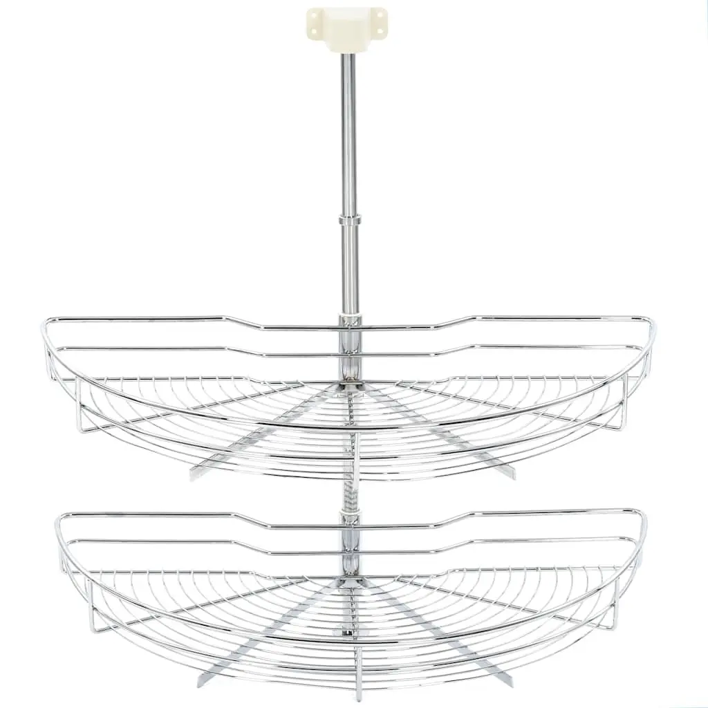 2-Tier Wire Basket Kitchen Organiser 180 Degree Rotating Storage Rack Silver