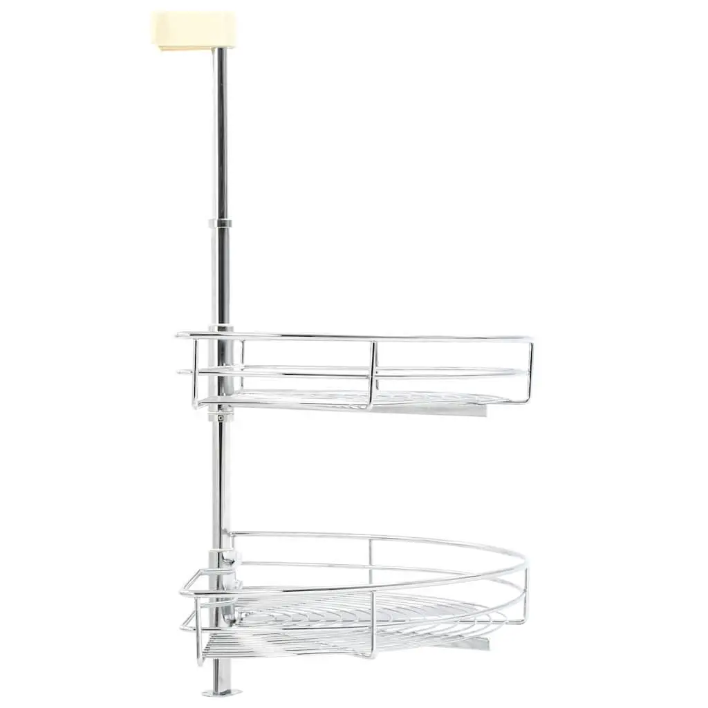 2-Tier Wire Basket Kitchen Organiser 180 Degree Rotating Storage Rack Silver