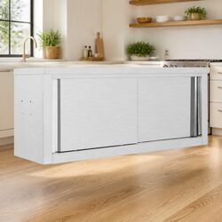 Kitchen Wall Cabinet Sliding Doors Stainless Steel Food Storage 120x40x50cm Grey