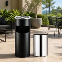 Steel Ashtray Dustbin Waste Bin with Removable Insert Hotel Restaurant 30L Black