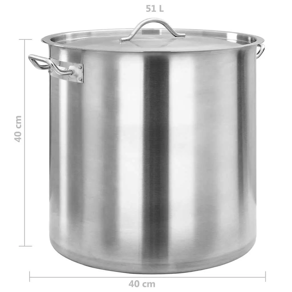 Stock Pot 50L Stainless Steel Cooking Soup Stew Kitchen Cookware Silver