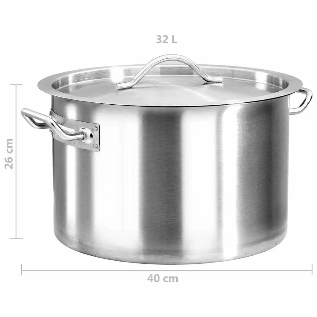 Stock Pot Stainless Steel Large Cooking 32L Silver