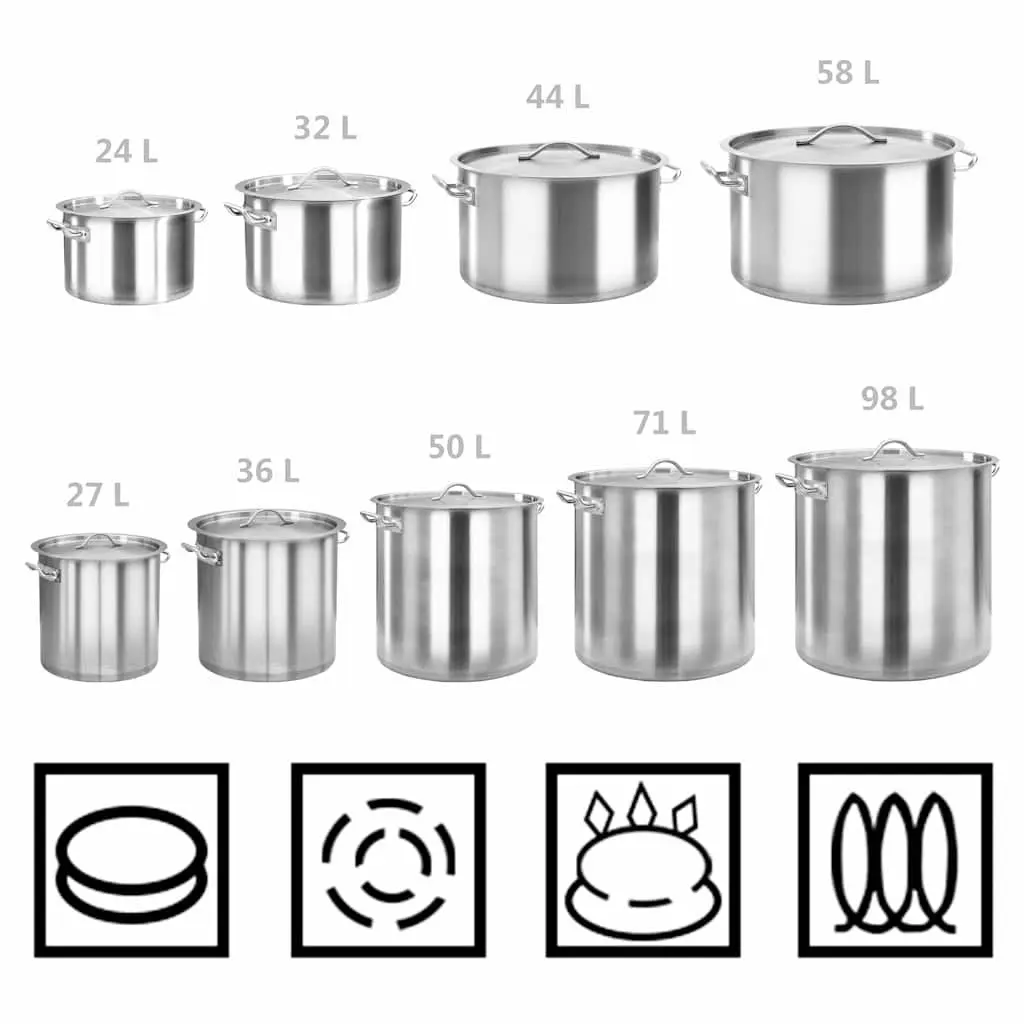 Stock Pot Stainless Steel Large Cooking 32L Silver