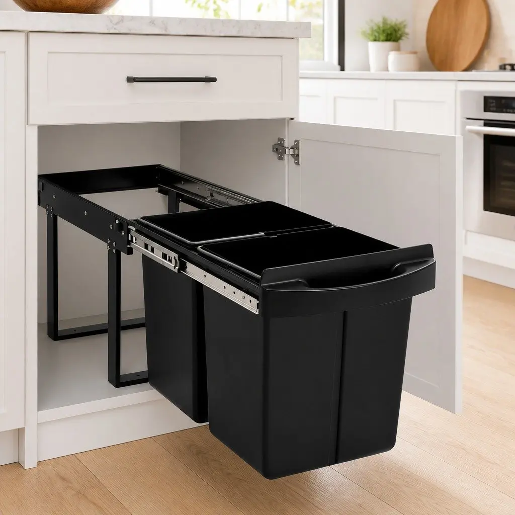 Pull-out Waste Bin Recycling Sorting Black 48L