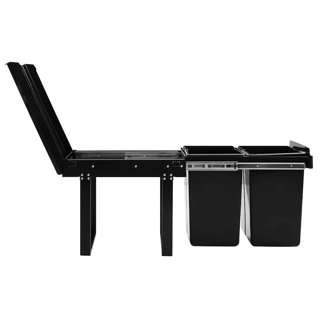 Pull-out Waste Bin Recycling Sorting Black 48L