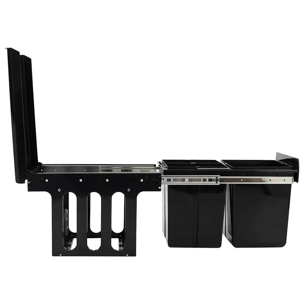 Pull-out Kitchen Bin 48L Soft-Close Black Waste Recycling Three Bins