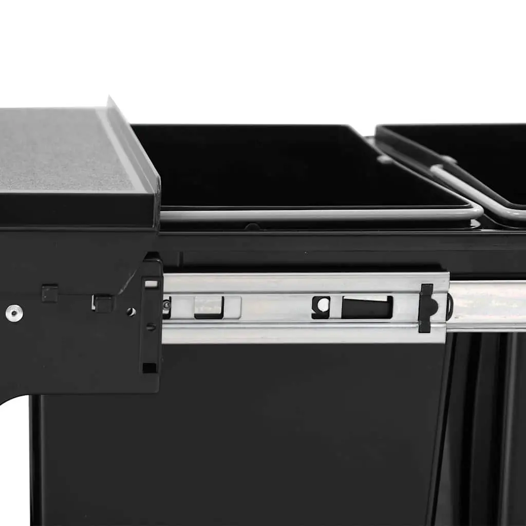 Pull-out Kitchen Bin 48L Soft-Close Black Waste Recycling Three Bins