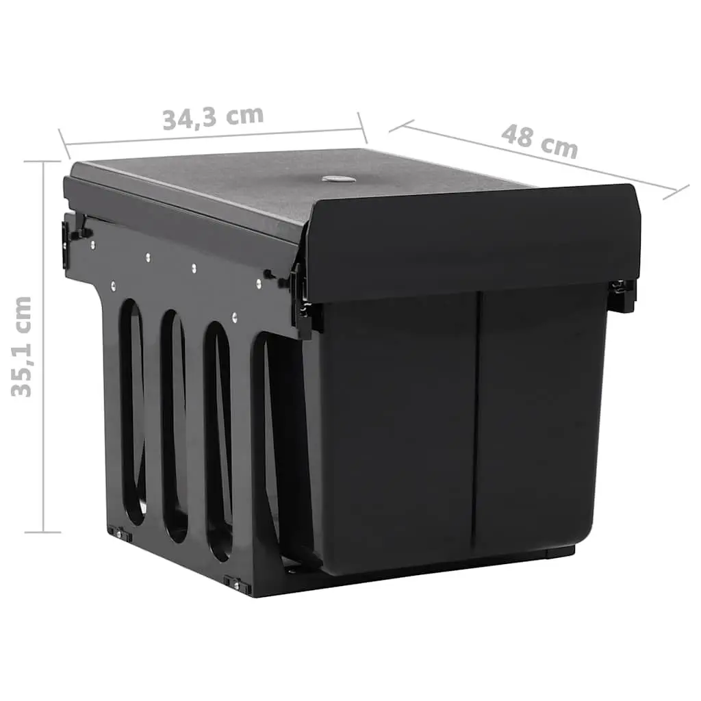 Pull-out Kitchen Bin 48L Soft-Close Black Waste Recycling Three Bins