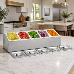 Gastronorm Container Holder with 5 GN 1/6 Pans Stainless Steel Salad Bar