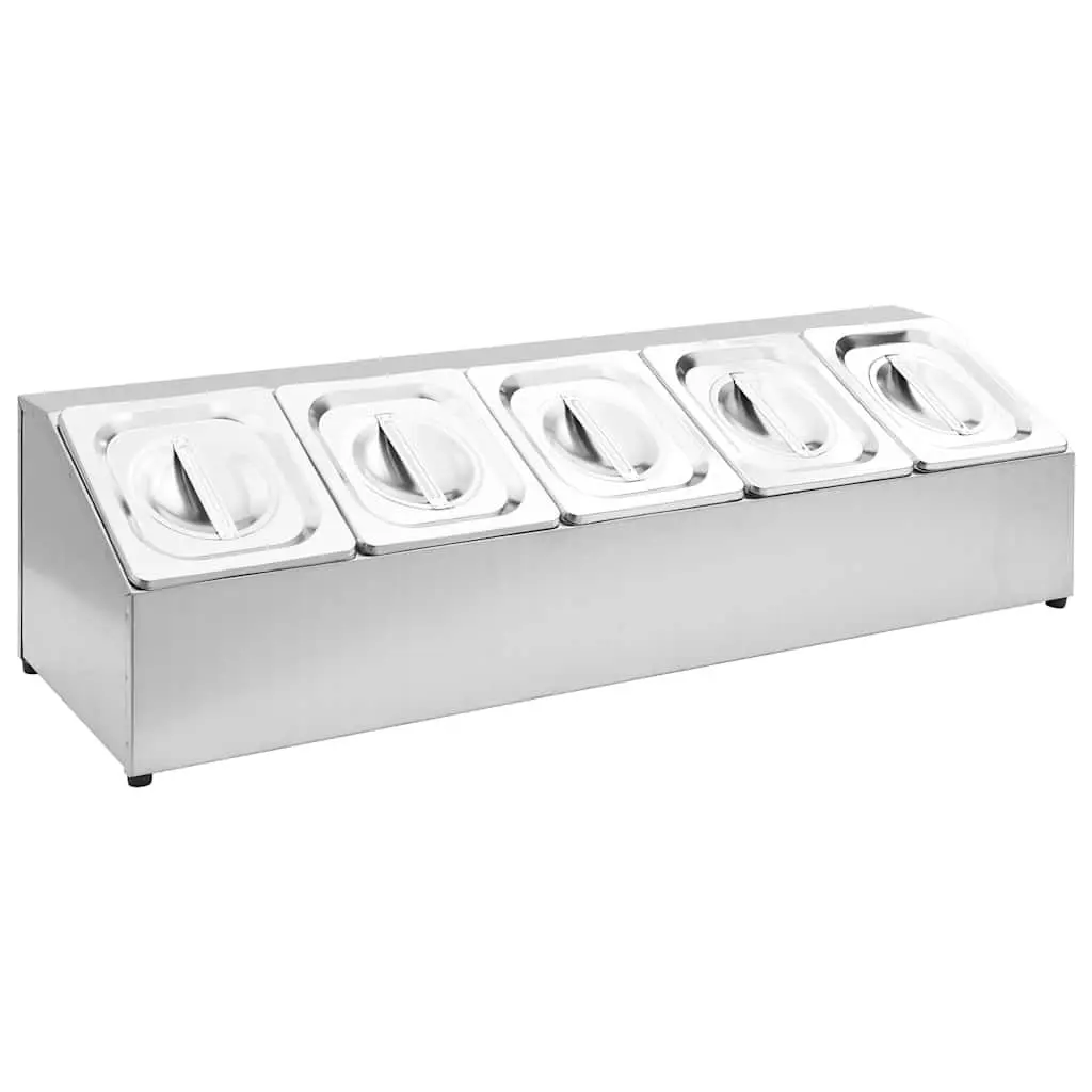 Gastronorm Container Holder Stainless Steel Salad Bar 5 GN 1/6 Pans Silver