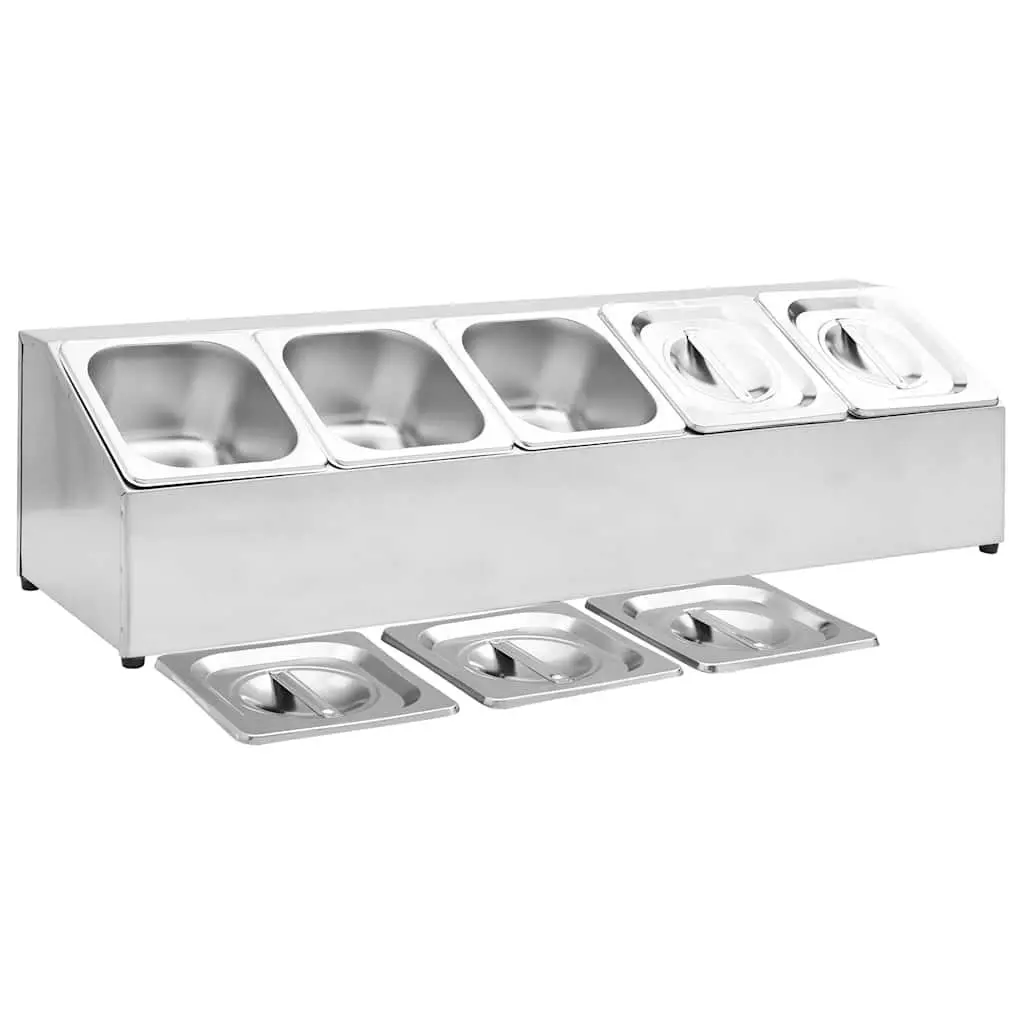 Gastronorm Container Holder Stainless Steel Salad Bar 5 GN 1/6 Pans Silver