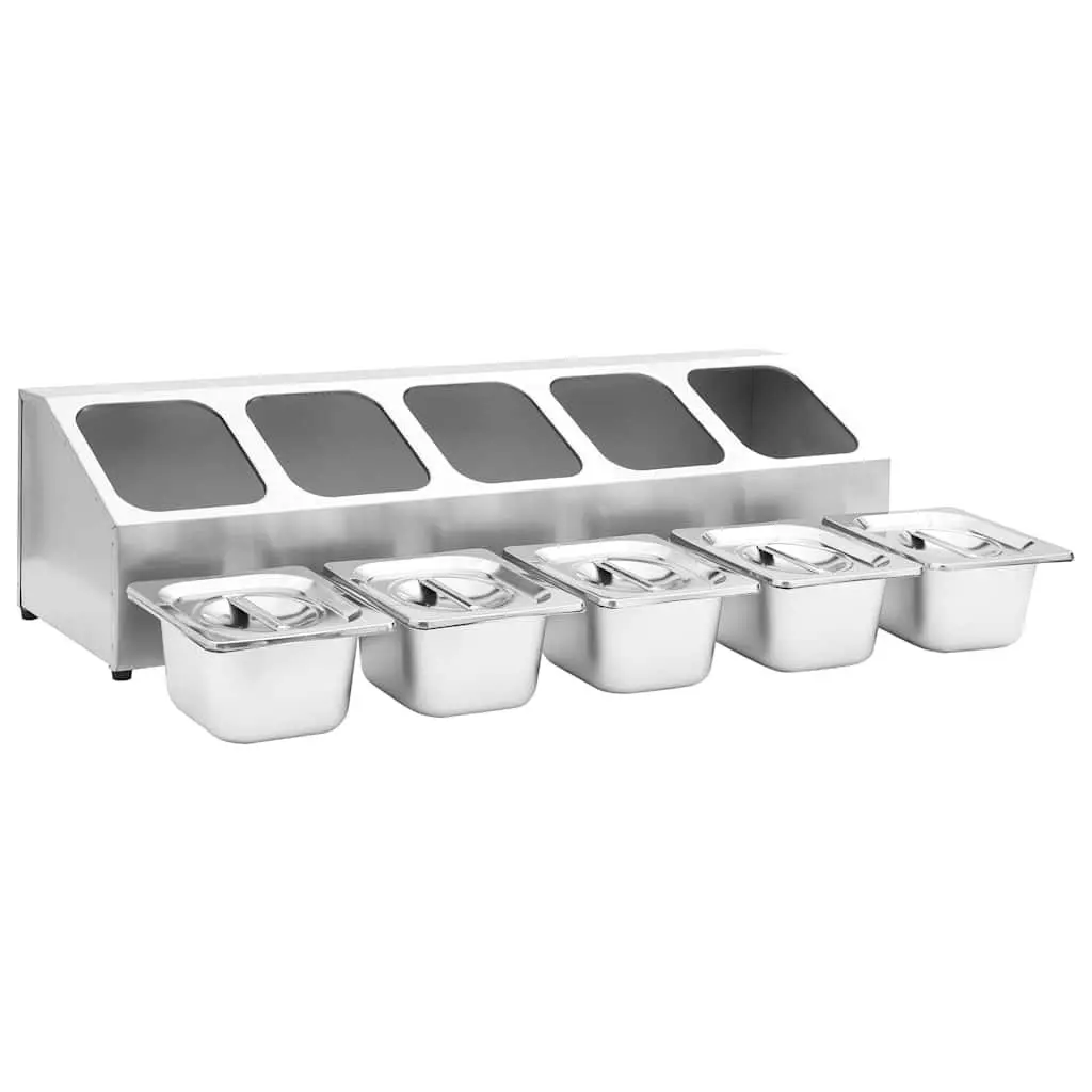 Gastronorm Container Holder Stainless Steel Salad Bar 5 GN 1/6 Pans Silver